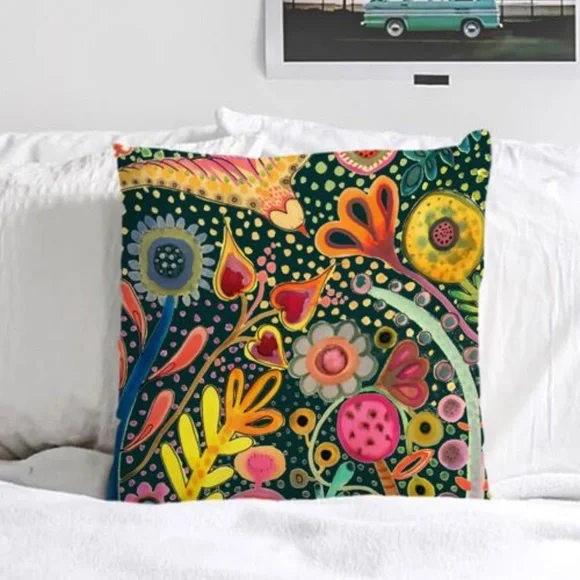 Boho Floral Print Plants Pillow Cover 2 Pack Set - Picture 3 of 6
